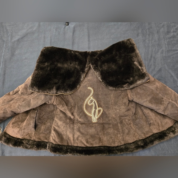 Baby fat brown suede faux fur lined jacket/coat size large - Picture 12 of 15